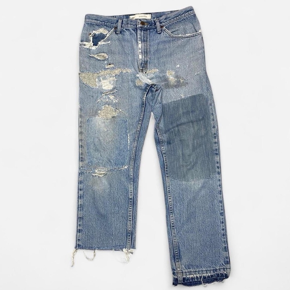 Distressed‎ reworked light blue denim lee jeans